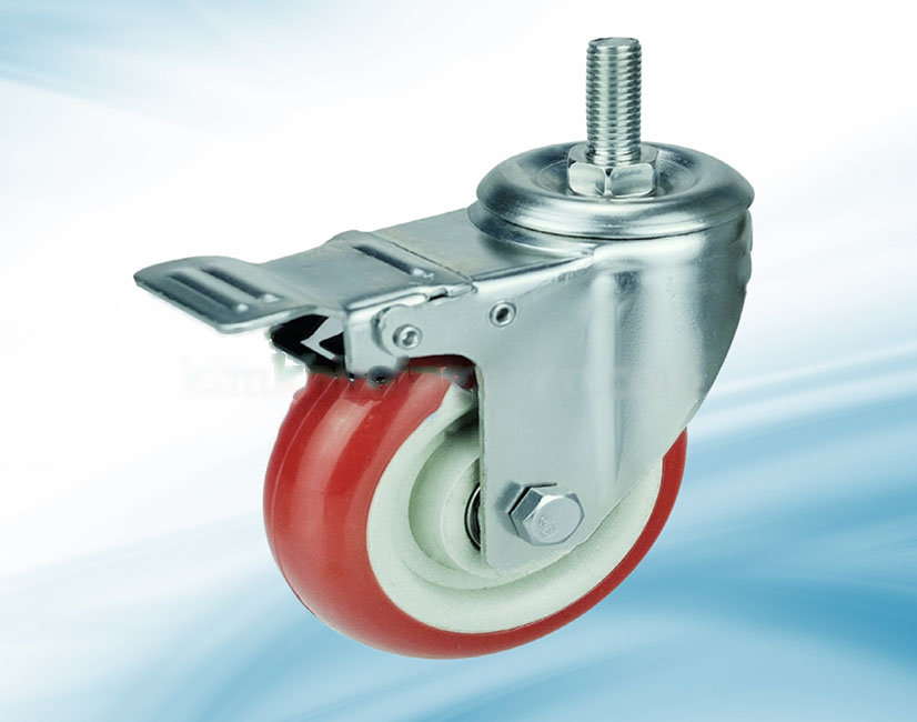 M10.CVP : Bánh pvc đỏ 2 vòng bi 10 cm cọc vít phanh